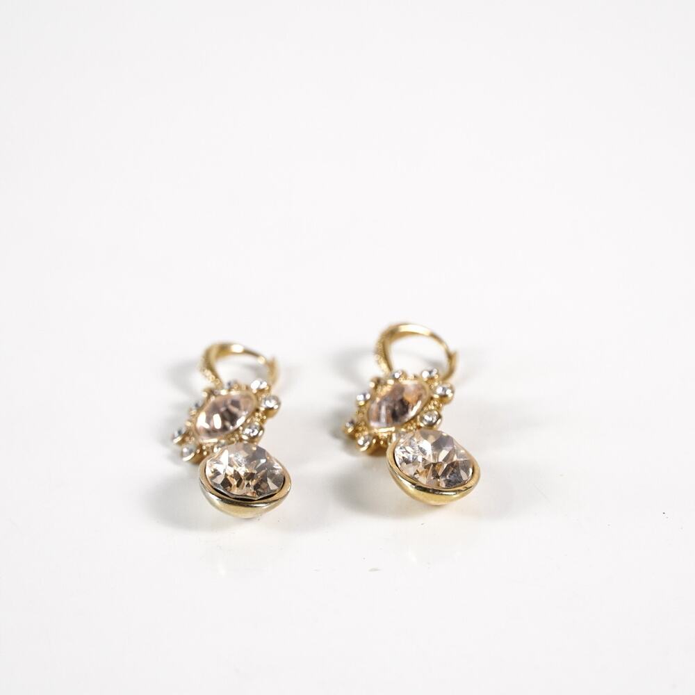 Givenchy Gold Tone Crystal Chandelier Leverback Drop Earrings Elegant Jewelry - Picture 5 of 8